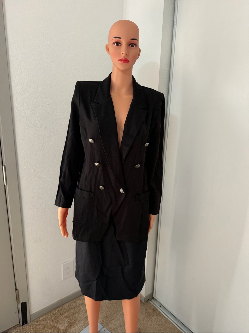 Vintage AB Sport Black Skirt Suit Set Size 8